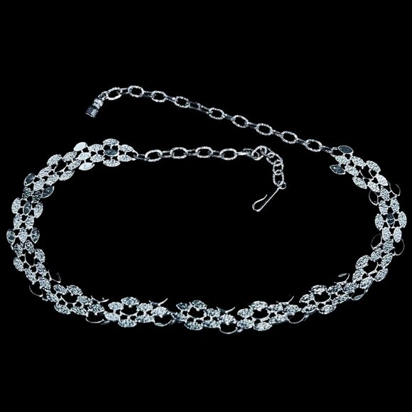 Vintage Silver Tone Textured Link Choker Necklace (5306) - Picture 6 of 7